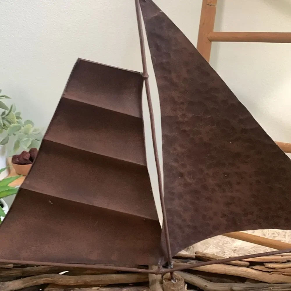 Driftwood And Metal‎ Sailboat Piece For Costal Beach Cabin Decor